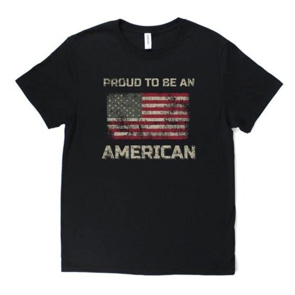 Mens Proud To Be An American Flag Graphic T-Shirt Black Distressed Patriotic Tee